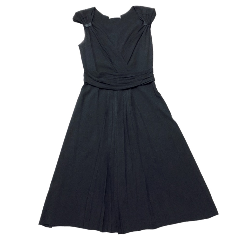 PRADA Black V Neck Sleeveless Midi Dress w. Scrunched Waist - Size 44 (US 8)